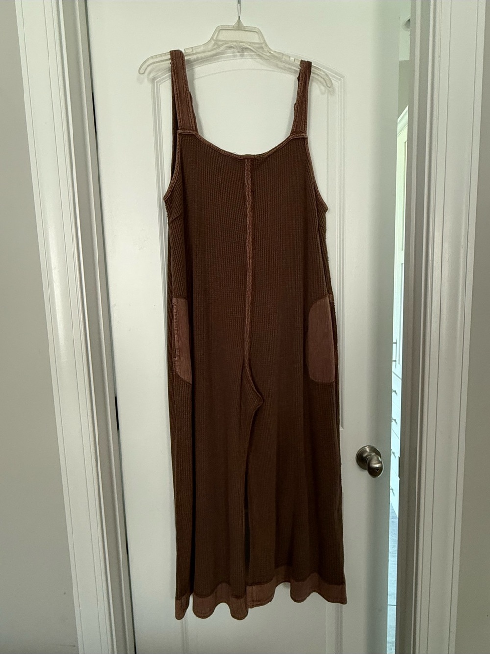 Umgee Brown Waffle Knit Sleeveless Jumpsuit